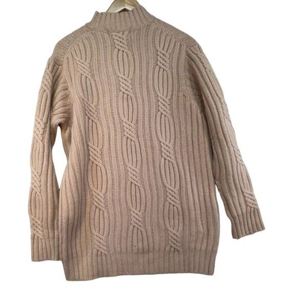 Valerie Stevens 100% Lambswool Fisherman Cable Knit Tunic Sweater L Pale Pink - Picture 8 of 11
